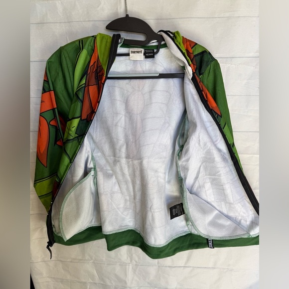 Fortnite Hoodie Boys M Green Dino Rex Costume Full Zip Cosplay Gamer Sweatshirt - Picture 8 of 15